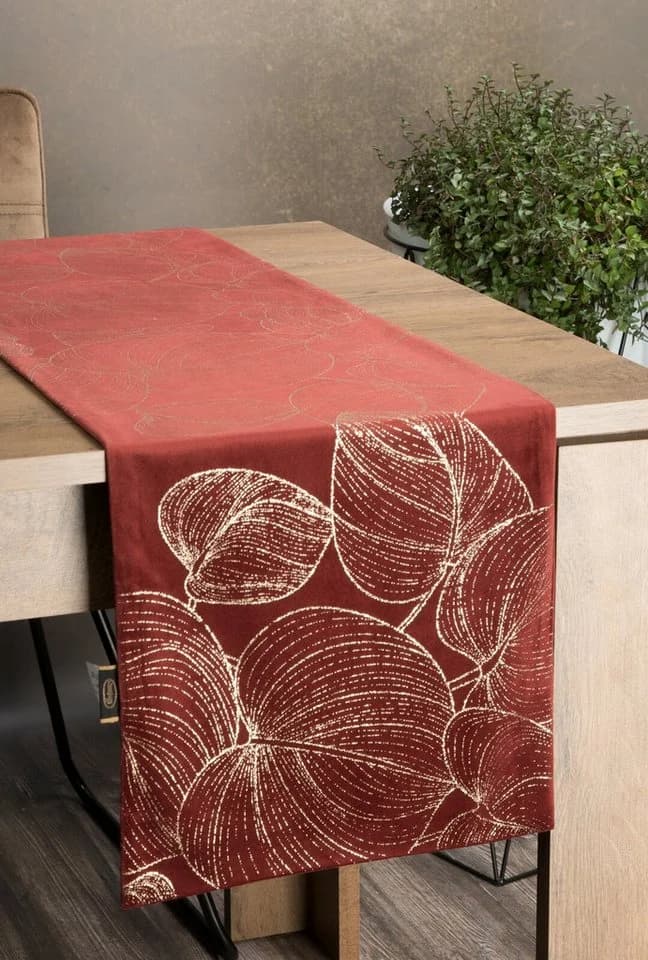 Eurofirany Tischdecke BLINK Samt Rot Elegantes Muster