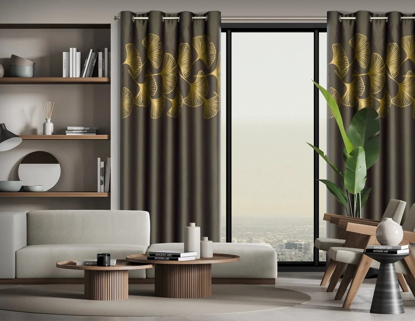 Eurofirany Vorhang 140x250 cm Blickdicht Ösen Ginko Muster Satin Gold - Bild 2