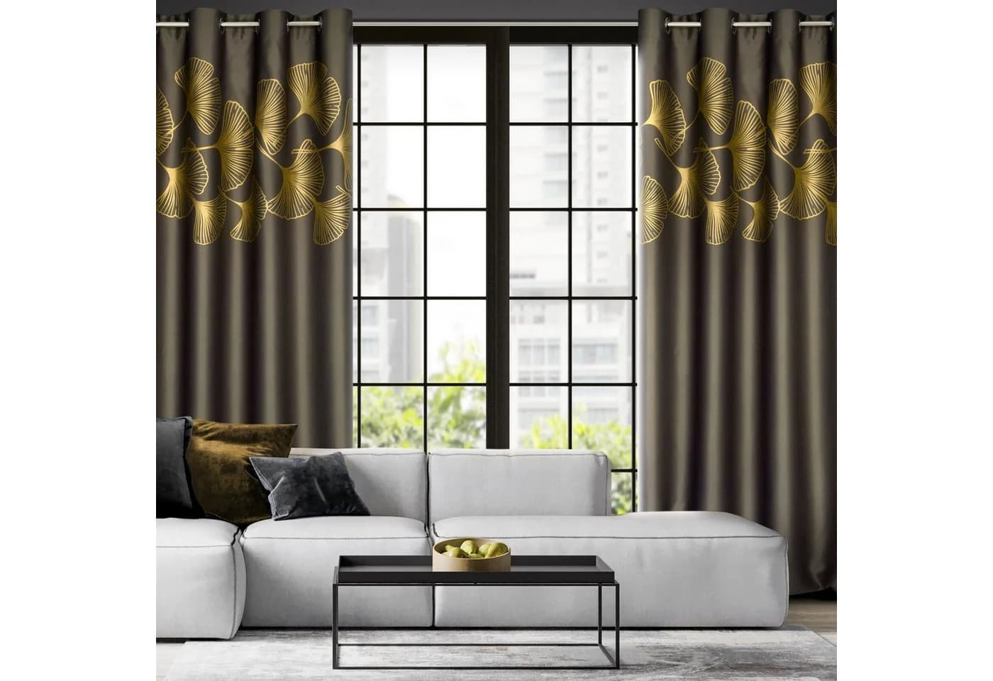 Eurofirany Vorhang 140x250 cm Blickdicht Ösen Ginko Muster Satin Gold - Bild 4