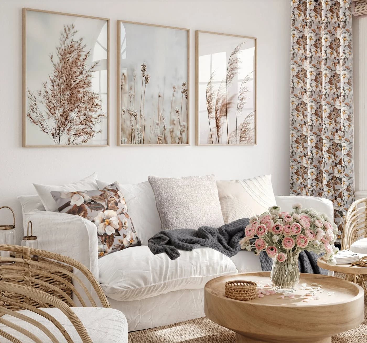 Eurofirany Kissenbezug BOHO Hellbeige mit Fransen und Bommel