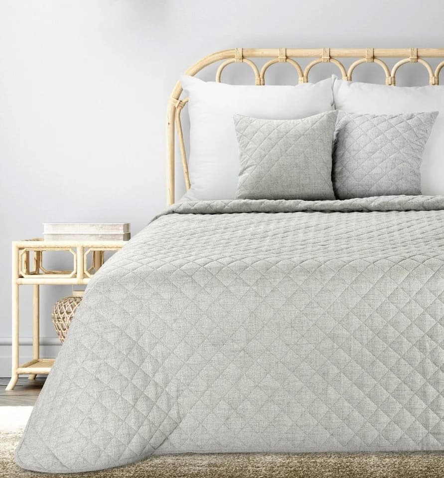 Eurofirany Tagesdecke LEINOPTIK Grau Beige Karomuster Steppung