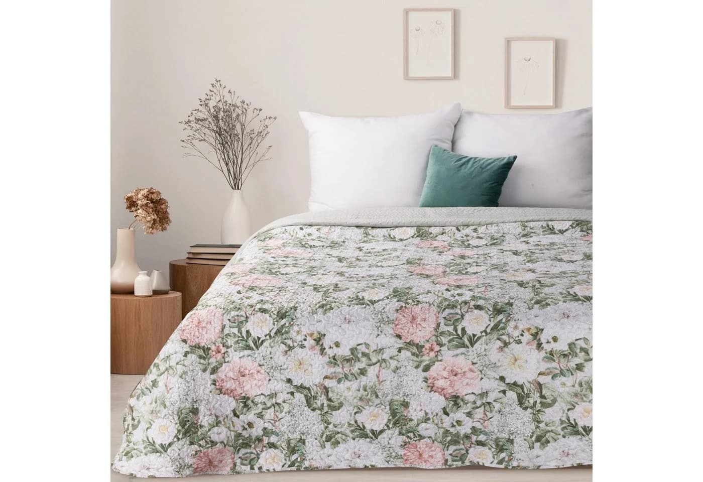 Eurofirany Tagesdecke 200x220 cm Blumenmuster Pastellfarben Rustikal