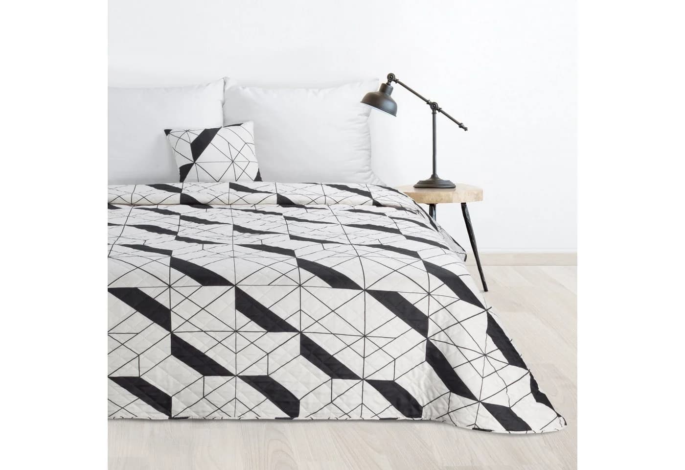 Design91 Bettüberwurf GEO Gemusterte Allzweckdecke Mikrofaser Grau Schwarz Weiß