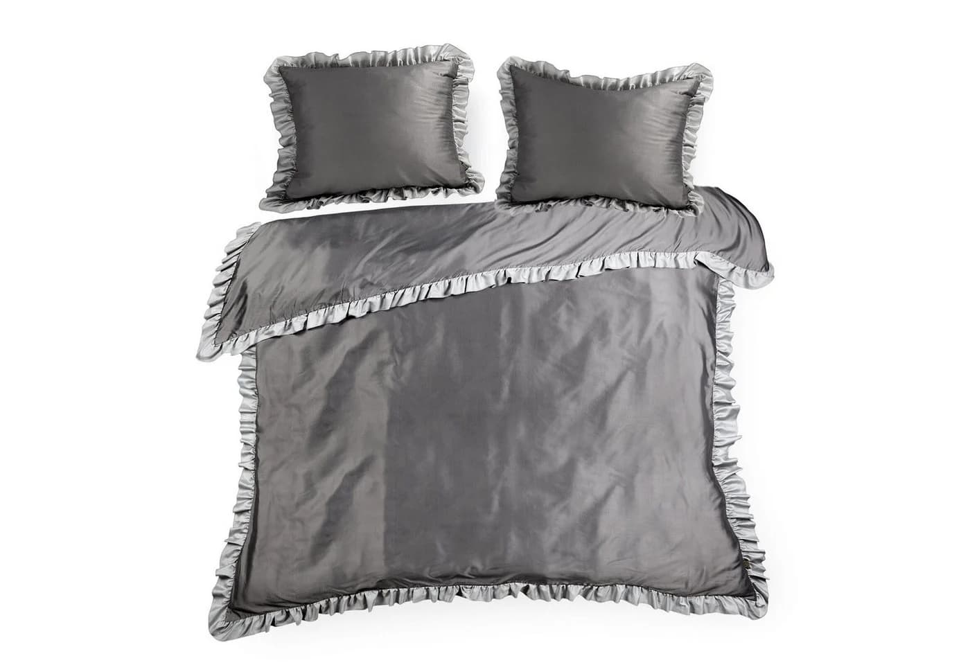 Eurofirany Bettwäsche LAURA ELIZA Grau Satin 3-teilig mit Rüsche - Bild 2