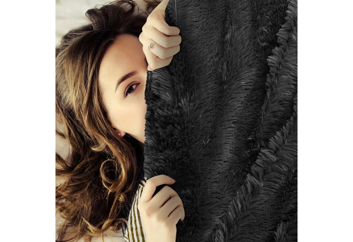 Design91 Wohndecke TIFANY Flauschig Schwarz Kunstfell - Bild 5