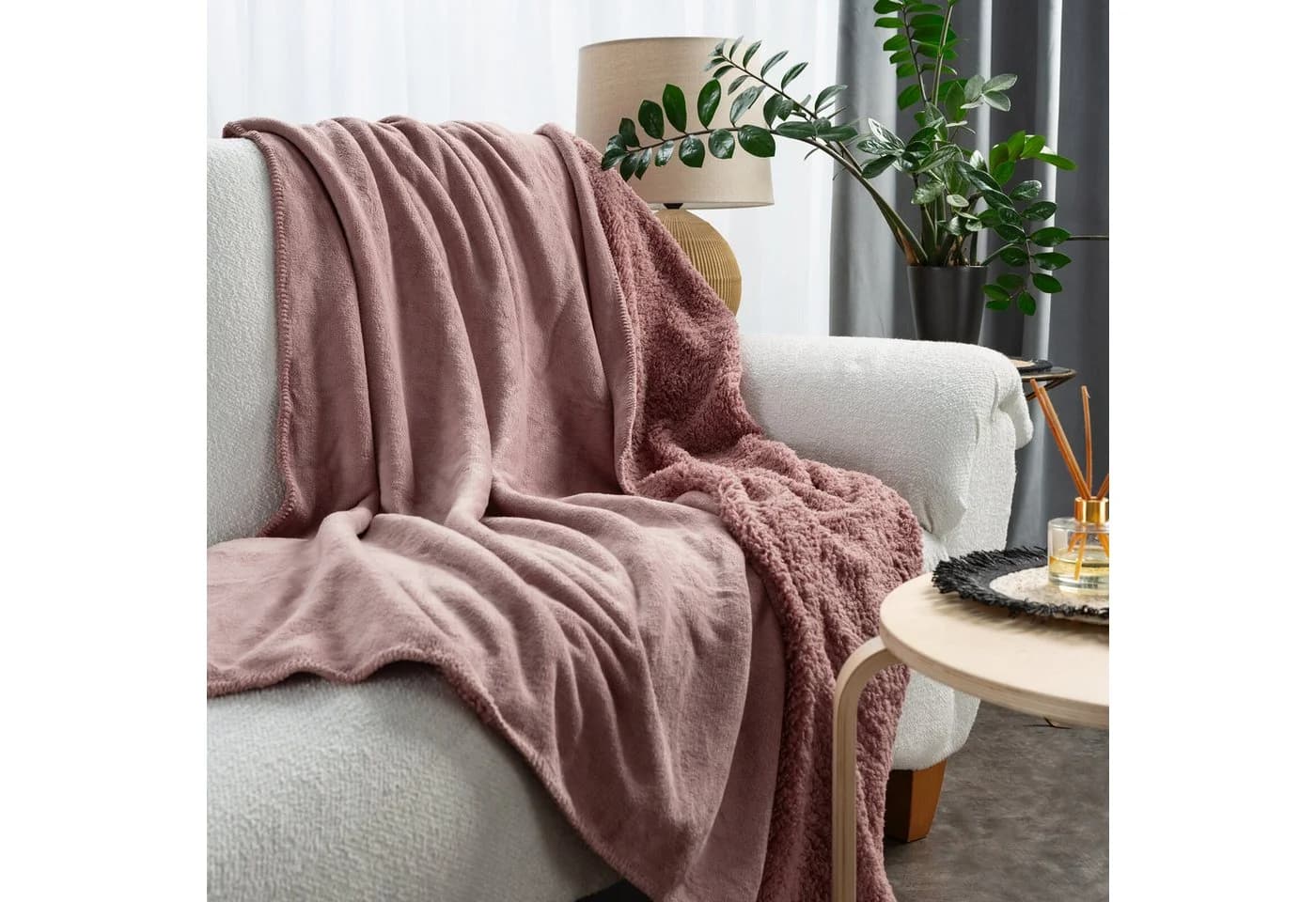Eurofirany Wohndecke TEDY Rosa Teddy-Fleece Kuschelige Sofadecke