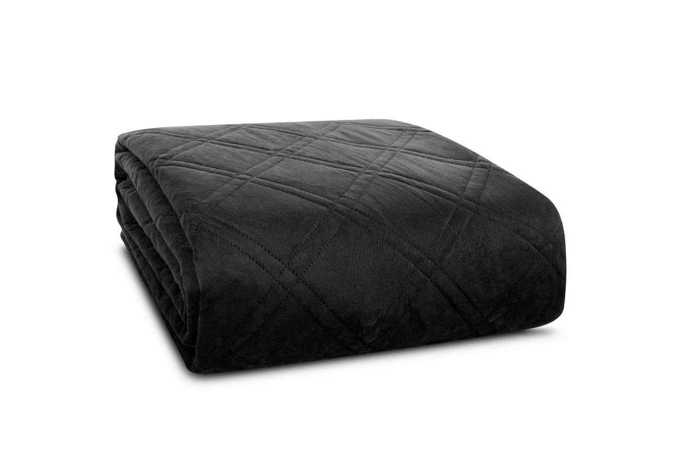 Design91 Tagesdecke LUIZ8 Samt Schwarz Rautenmuster Bett- und Sofaüberwurf