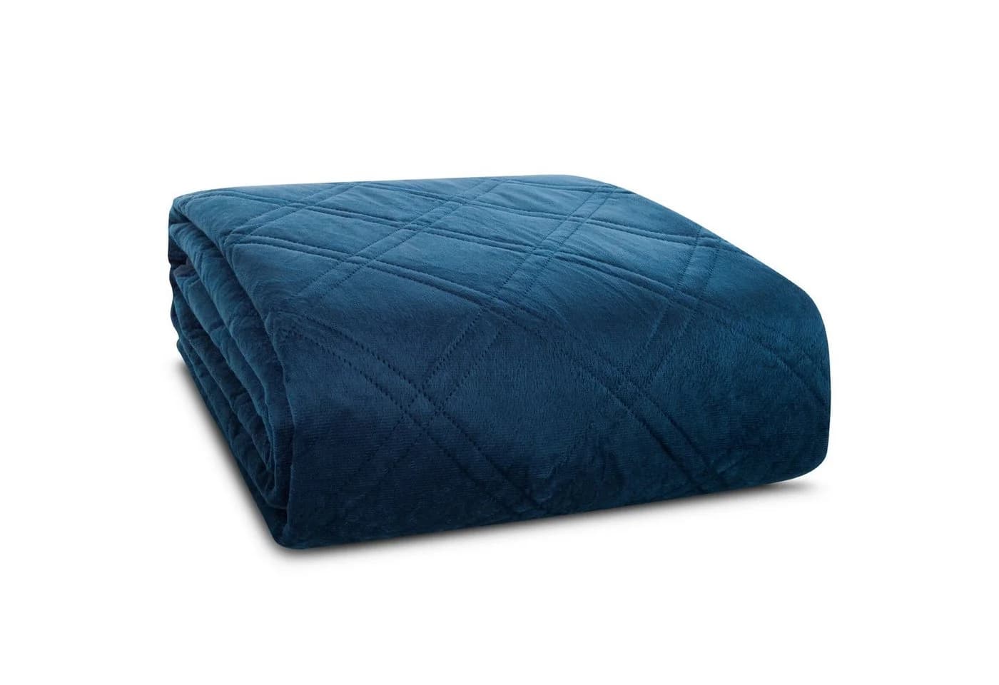 Design91 Tagesdecke LUIZ8 Samt Velours Rautenmuster Blau