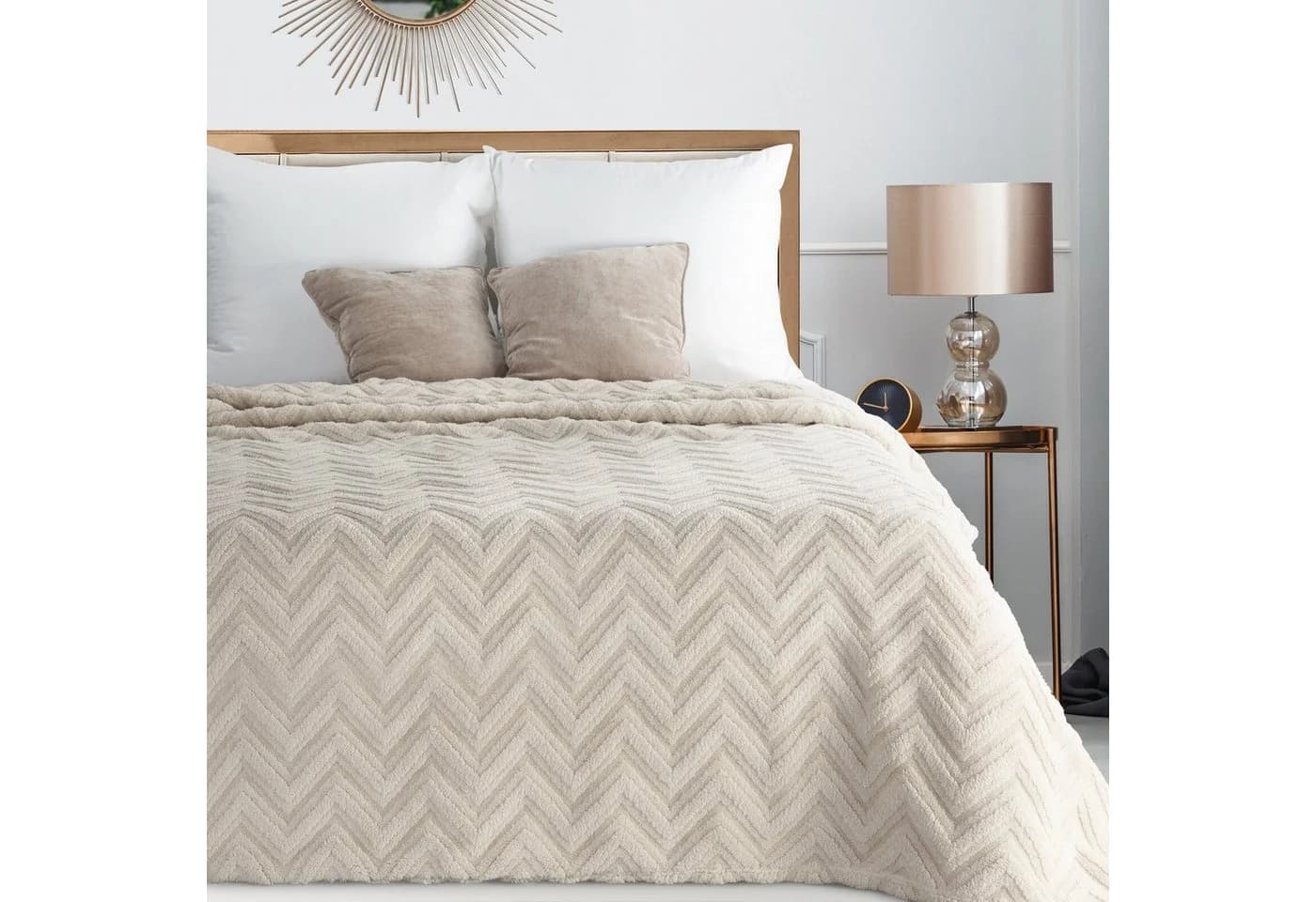 Wohndecke HYGGE Kuscheldecke mit Fischgrät-Struktur, Design91, Waffelmuster, Beige - Bild 2