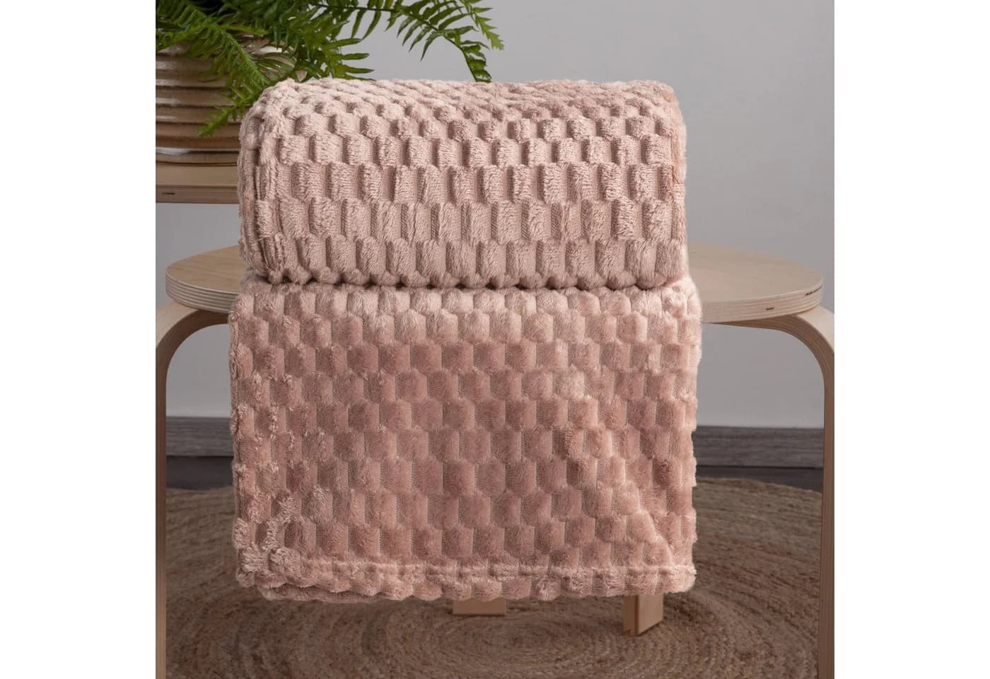 Design91 Wohndecke CINDY6 Mikrofaser 3D-Würfelstruktur Beige Rosa Braun - Bild 3