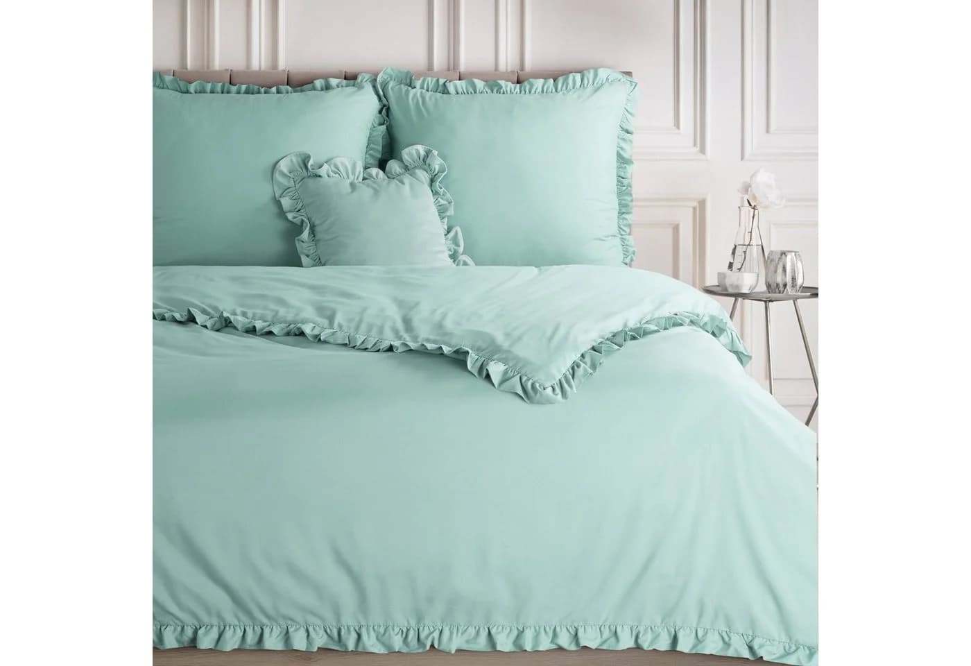 Design91 Bettwäsche 2-teilig mit Rüschen Grün Polyester - Bild 2