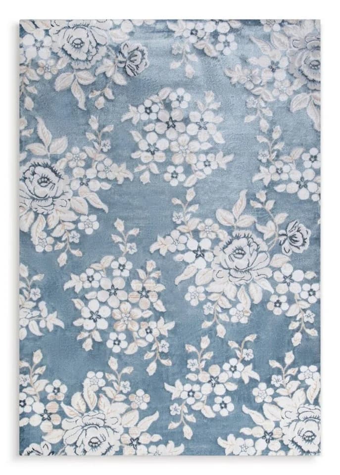 Eurofirany Teppich IMPRESIVE Blau Landhausstil Blumenmuster