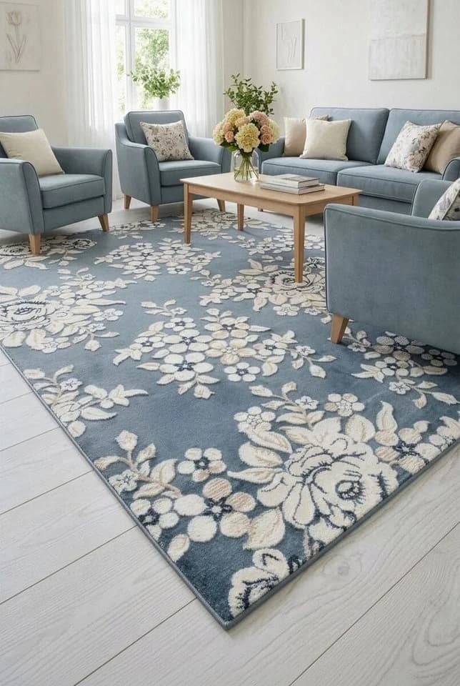 Eurofirany Teppich IMPRESIVE Blau Landhausstil Blumenmuster - Bild 2