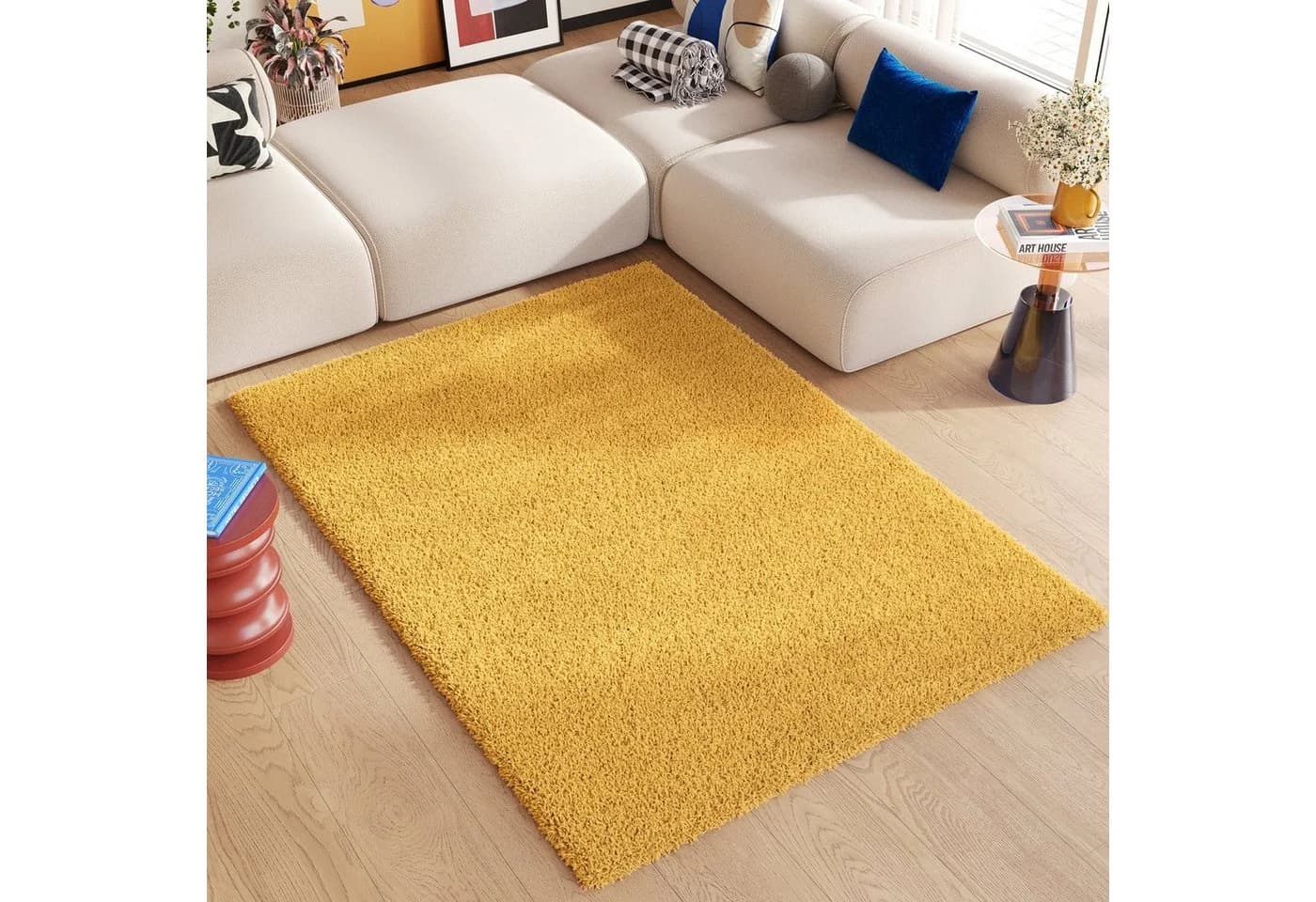 Tapiso Hochflor-Teppich ESSENCE Gelb Rechteckig Modern