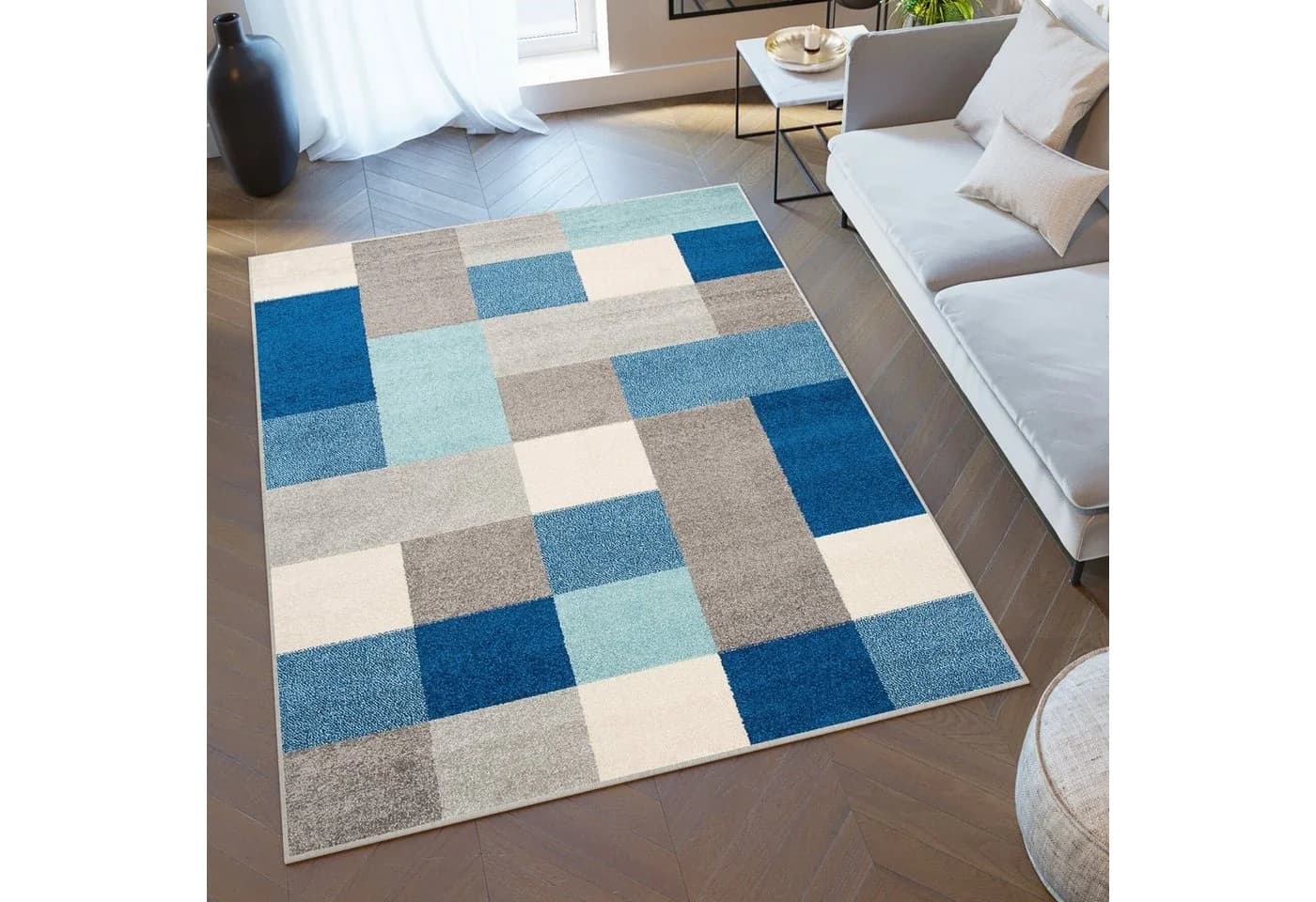 Tapiso Kinderteppich LAZUR Grau Blau Kurzflor Modern