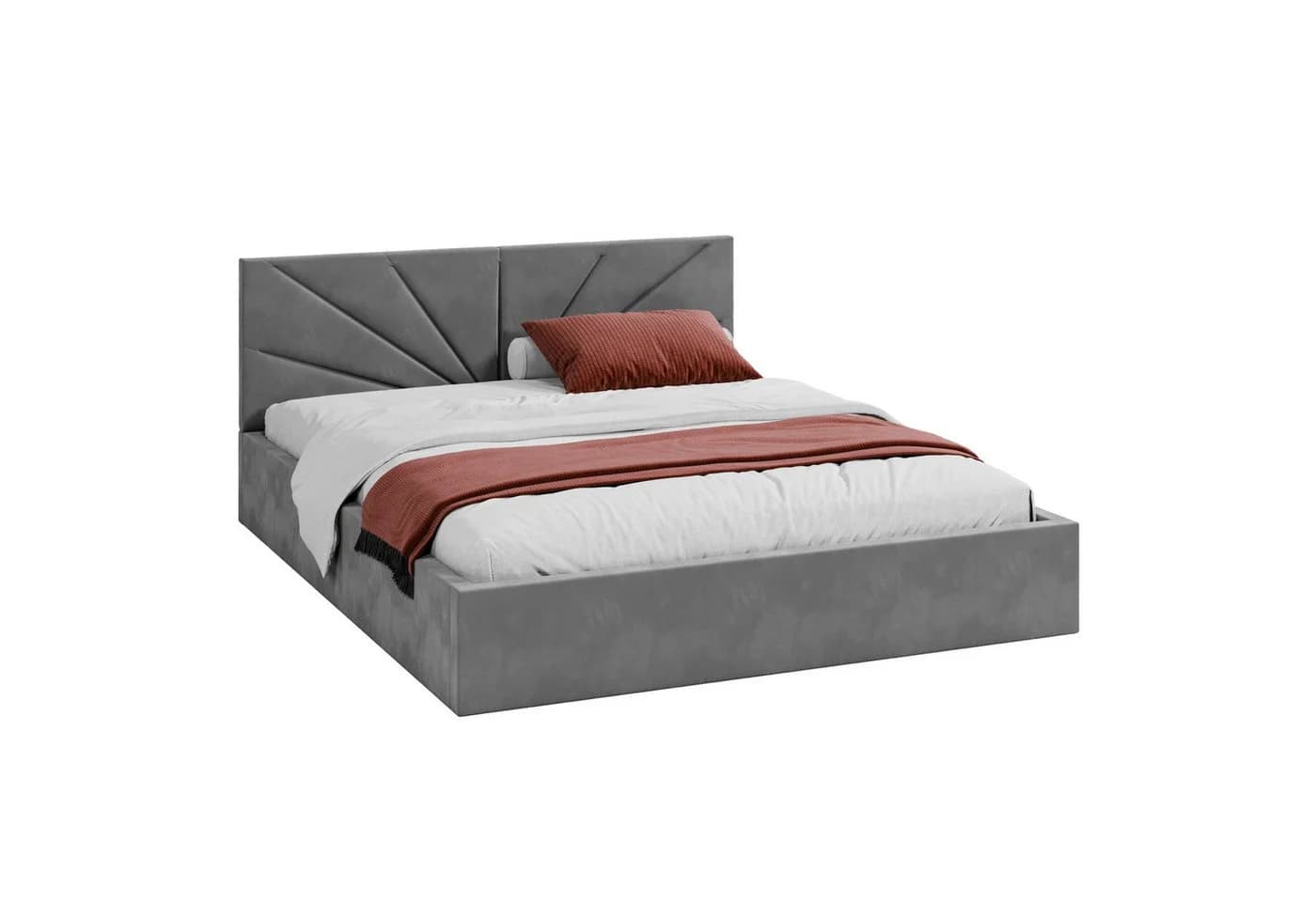 FDM Polsterbett SUNSET Grau mit Bettkasten und Velours-Bezug