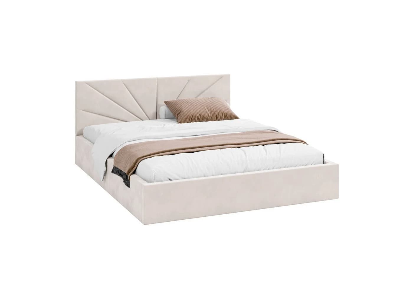 FDM Polsterbett SUNSET Beige mit Bettkasten und Velours-Bezug