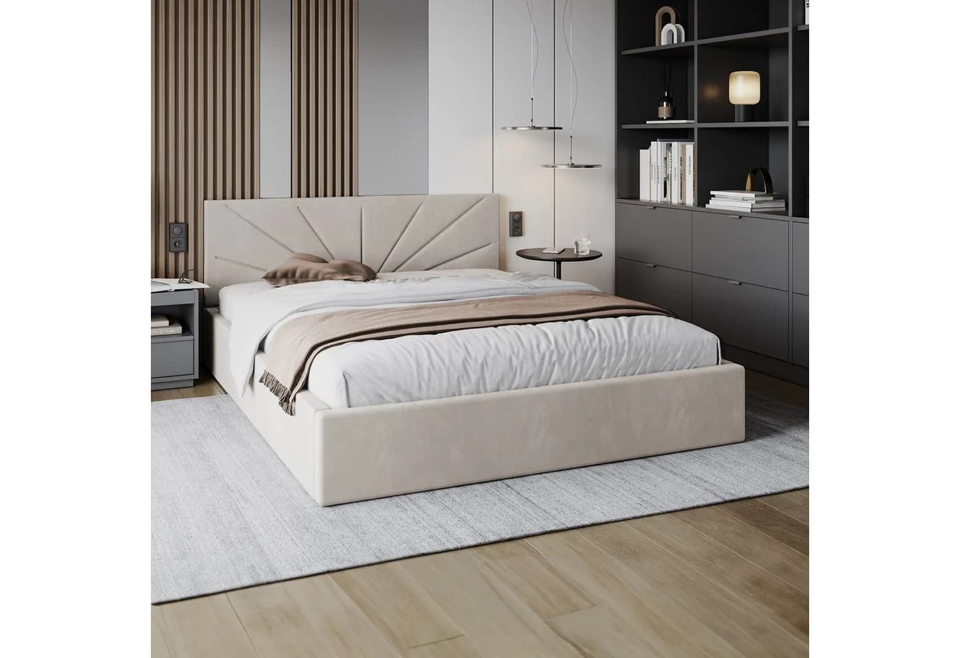 FDM Polsterbett SUNSET Beige mit Bettkasten und Velours-Bezug - Bild 2