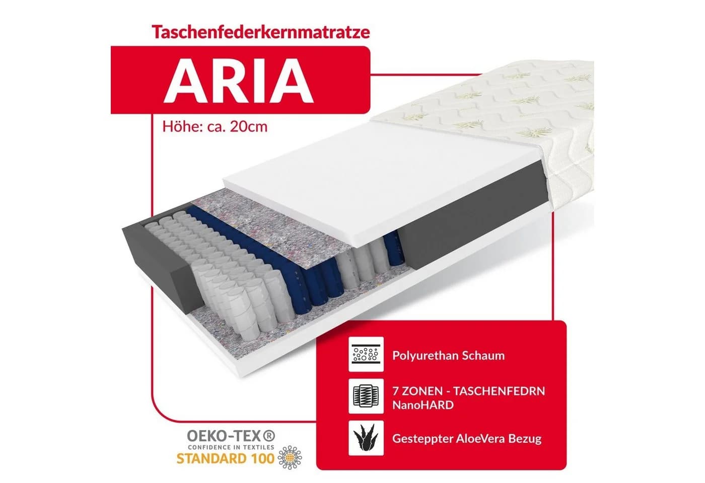 FDM ARIA Taschenfederkernmatratze Aloe Vera Bezug Wendematratze H3 - Bild 4
