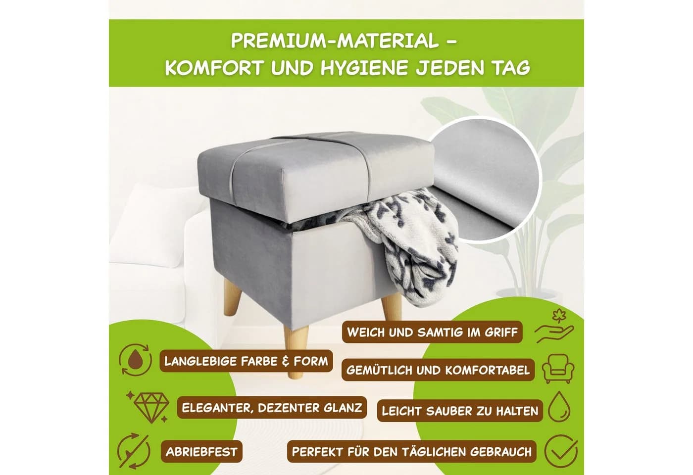 Outentin Hocker Velvet Puff mit Stauraum Grün - Bild 5