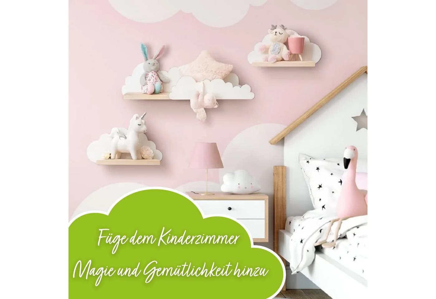 Outentin Wolken-Wandregal 3er Set Kiefernholz Weiß Rosa Blau - Bild 5