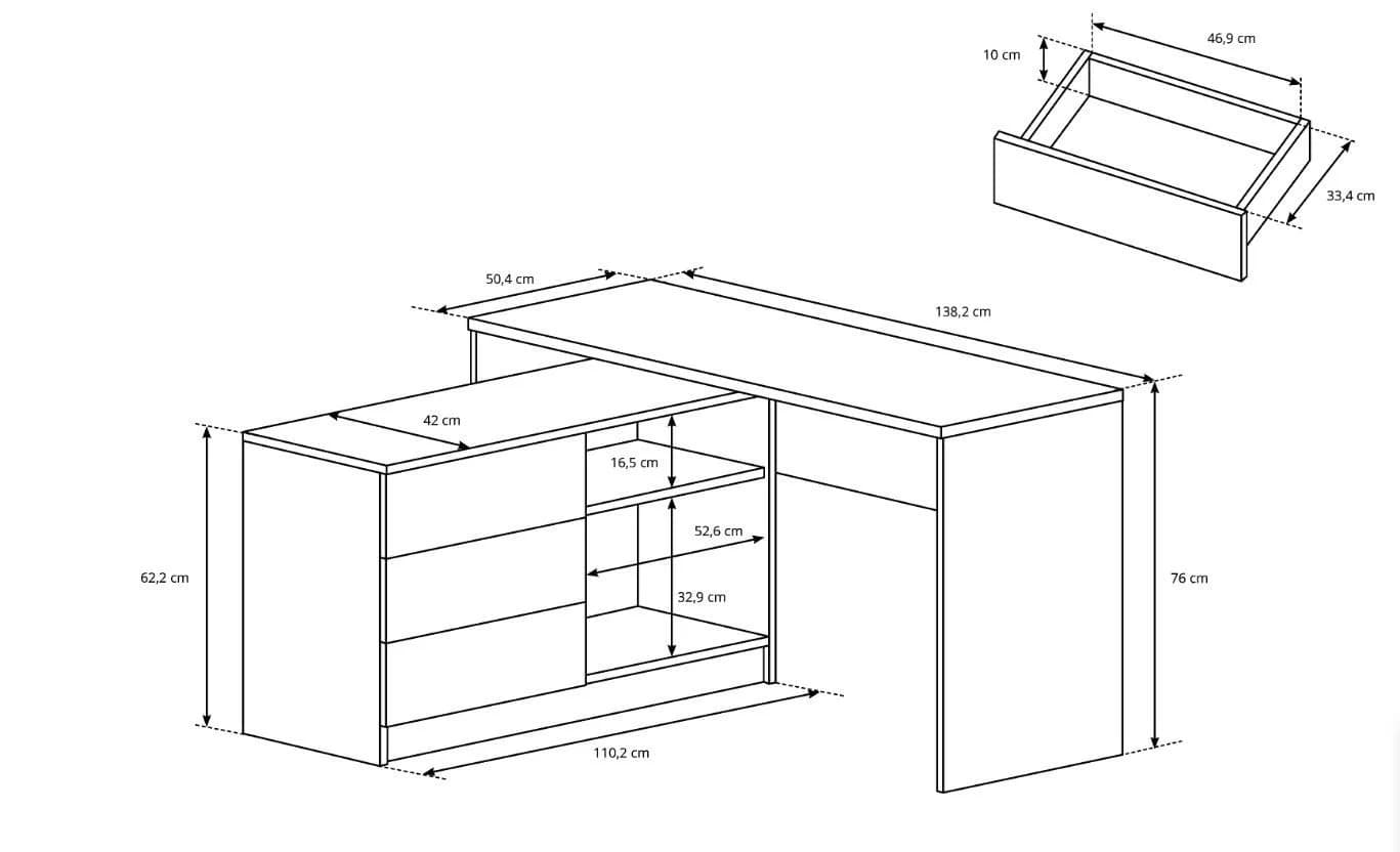 MOEBLO Eckschreibtisch WITO Weiß/Graphit mit Schubladen - Bild 5