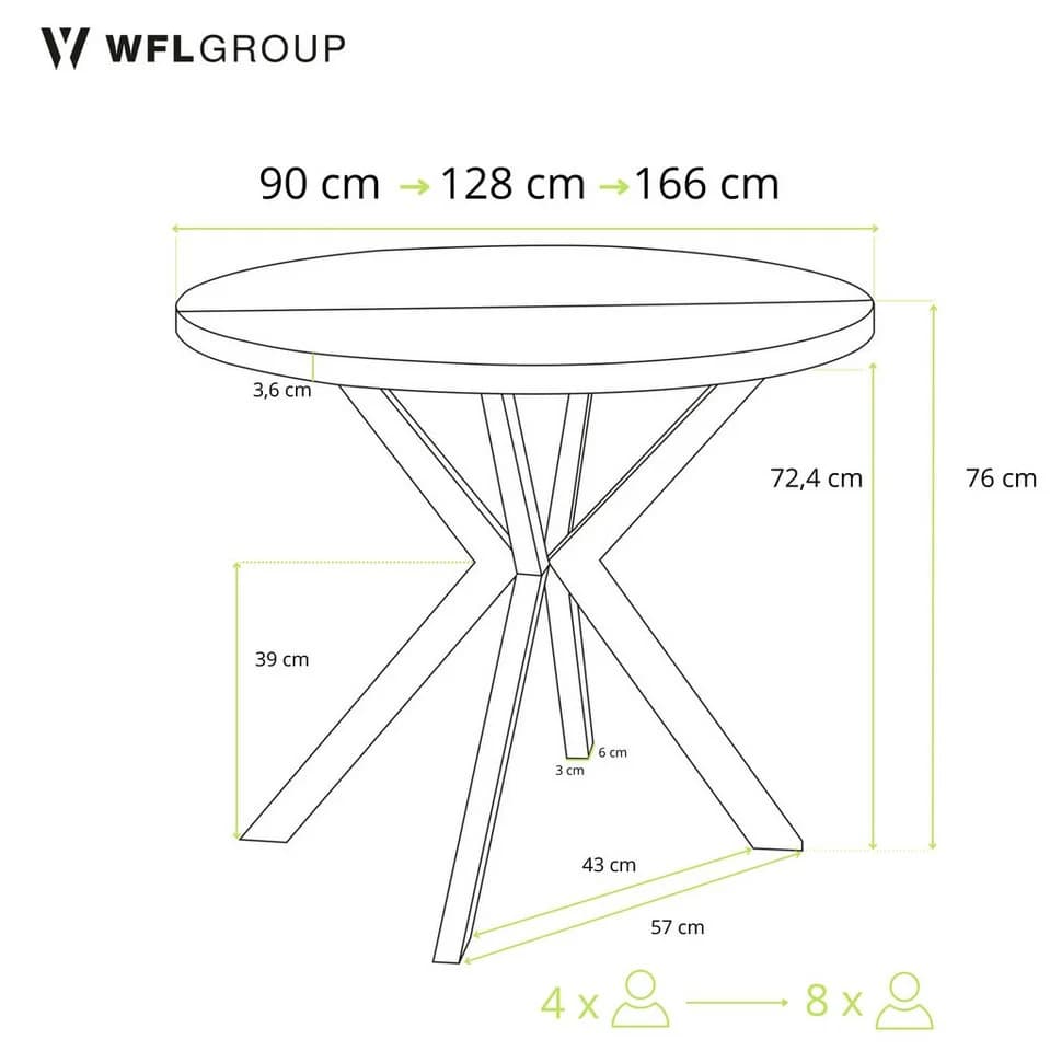 WFL GROUP Esstisch Ross Ausziehbar Rund Industrial Holzoptik Schwarz - Bild 3