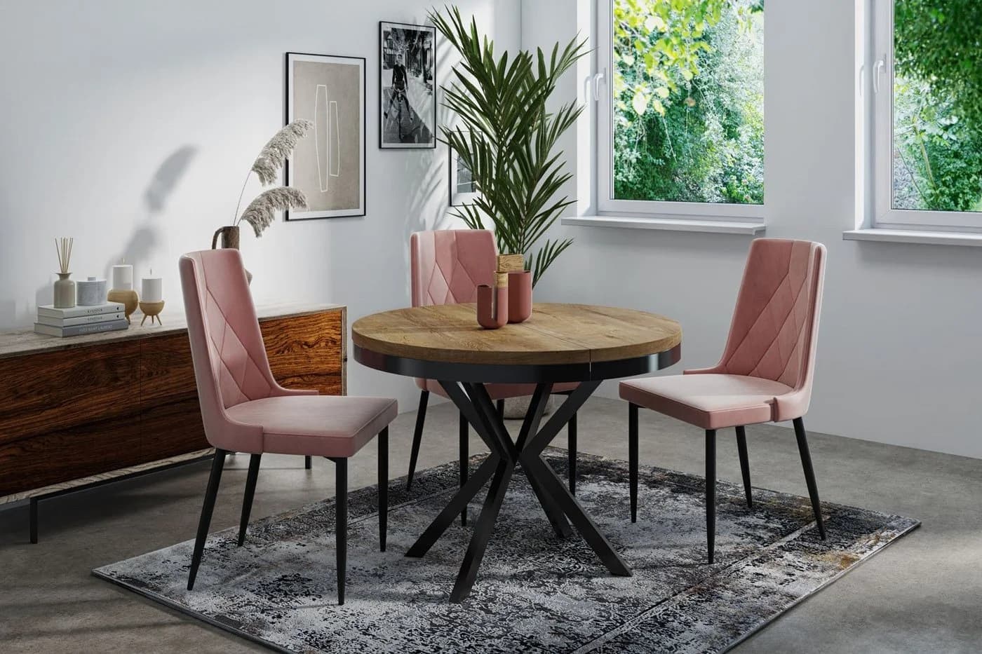 WFL GROUP Esstisch Ross Ausziehbar Rund Industrial Holzoptik Schwarz - Bild 5