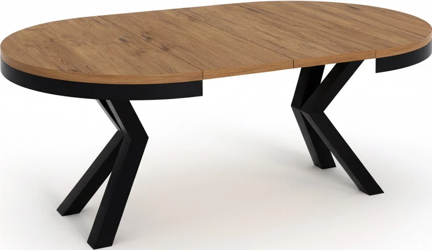 WFL GROUP Esstisch Clara Loft-Stil Rund Ausziehbar Holzoptik Schwarz - Bild 4