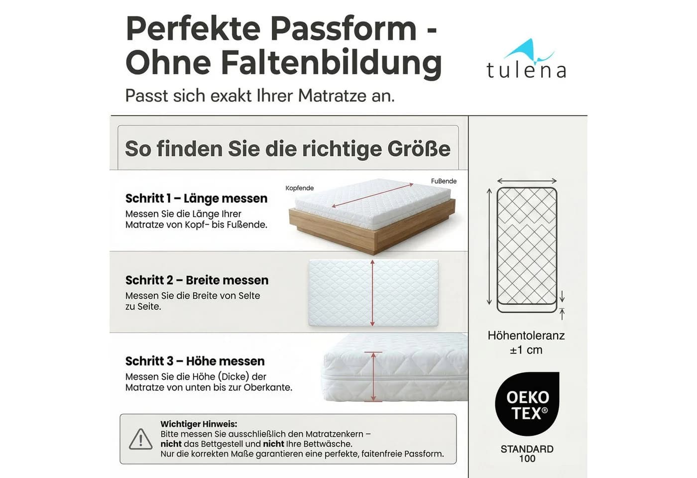 TULENA Matratzenbezug 80x200 Weiß Öko-Tex - Bild 3