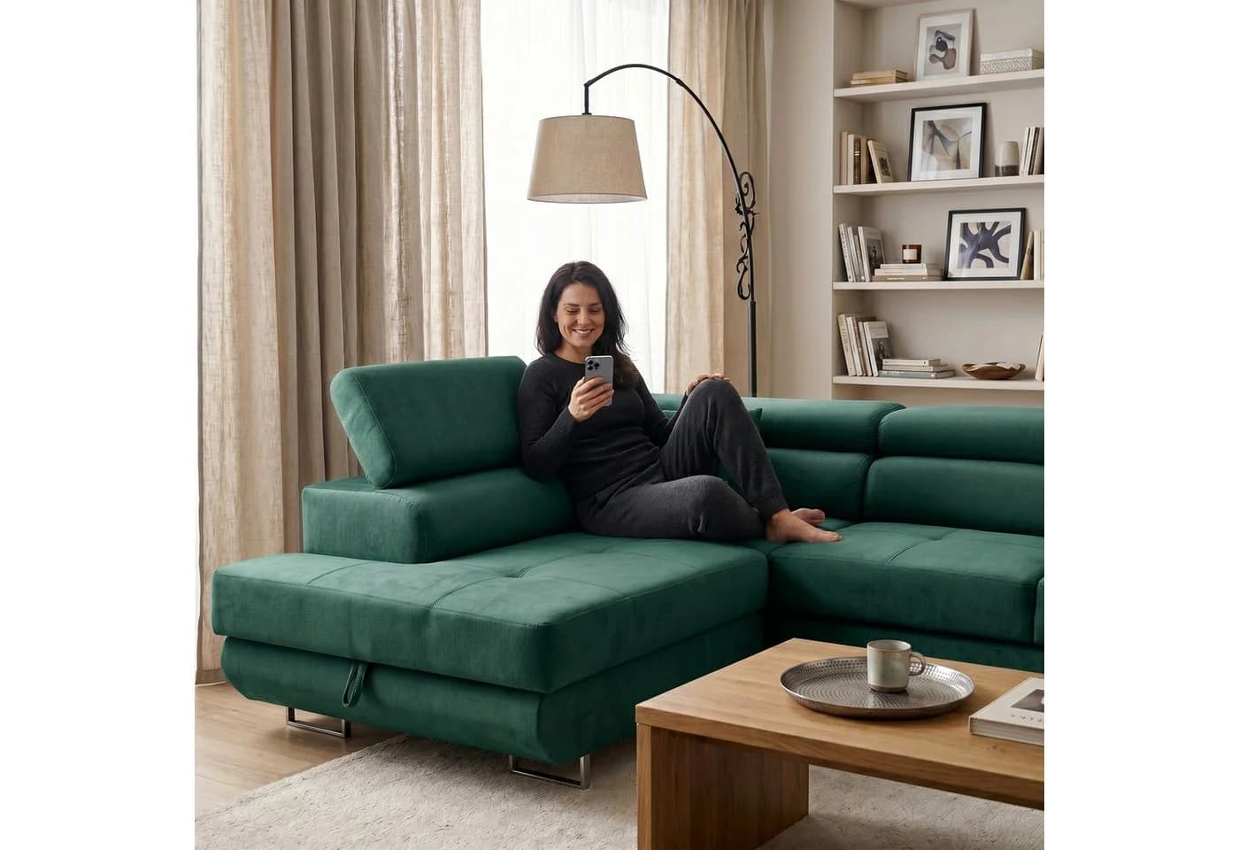 Muffo Ecksofa Wild Grün mit Schlaffunktion und Bettkasten - Bild 3