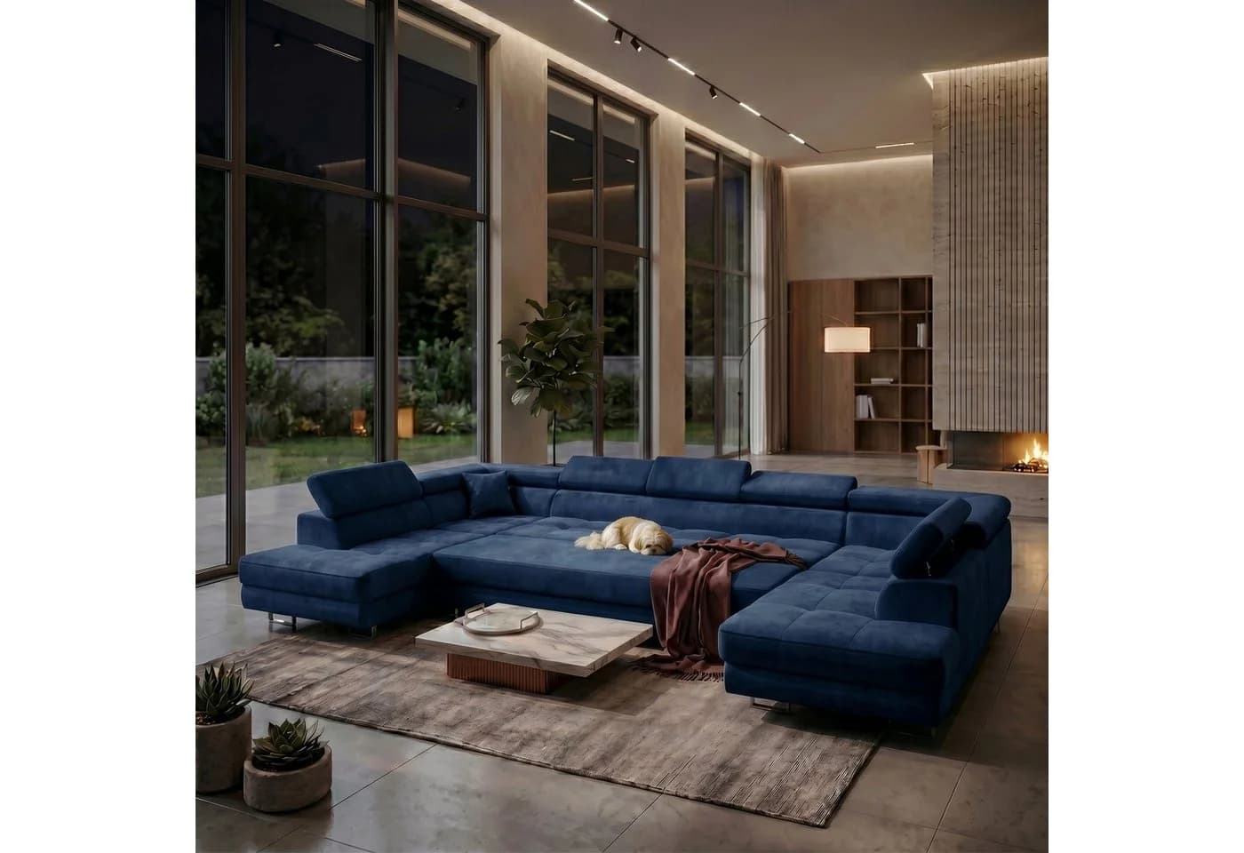 Muffo Ecksofa WILD Maxi U2 Dunkelblau mit Schlaffunktion und Bettkasten
