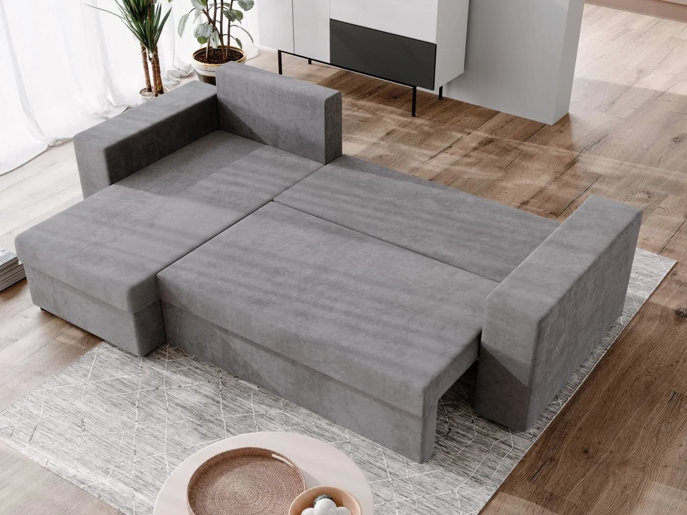 NACANAPA Ecksofa DOMINO Grau mit Schlaffunktion und Bettkasten - Bild 3