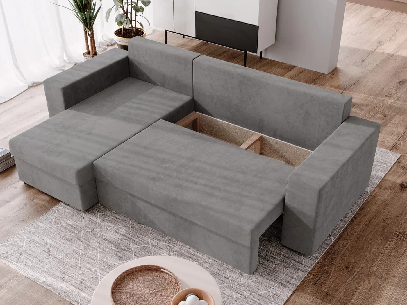 NACANAPA Ecksofa DOMINO Grau mit Schlaffunktion und Bettkasten - Bild 4