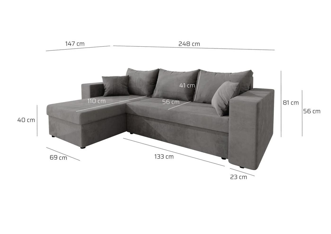 NACANAPA Ecksofa DOMINO Grau mit Schlaffunktion und Bettkasten - Bild 5