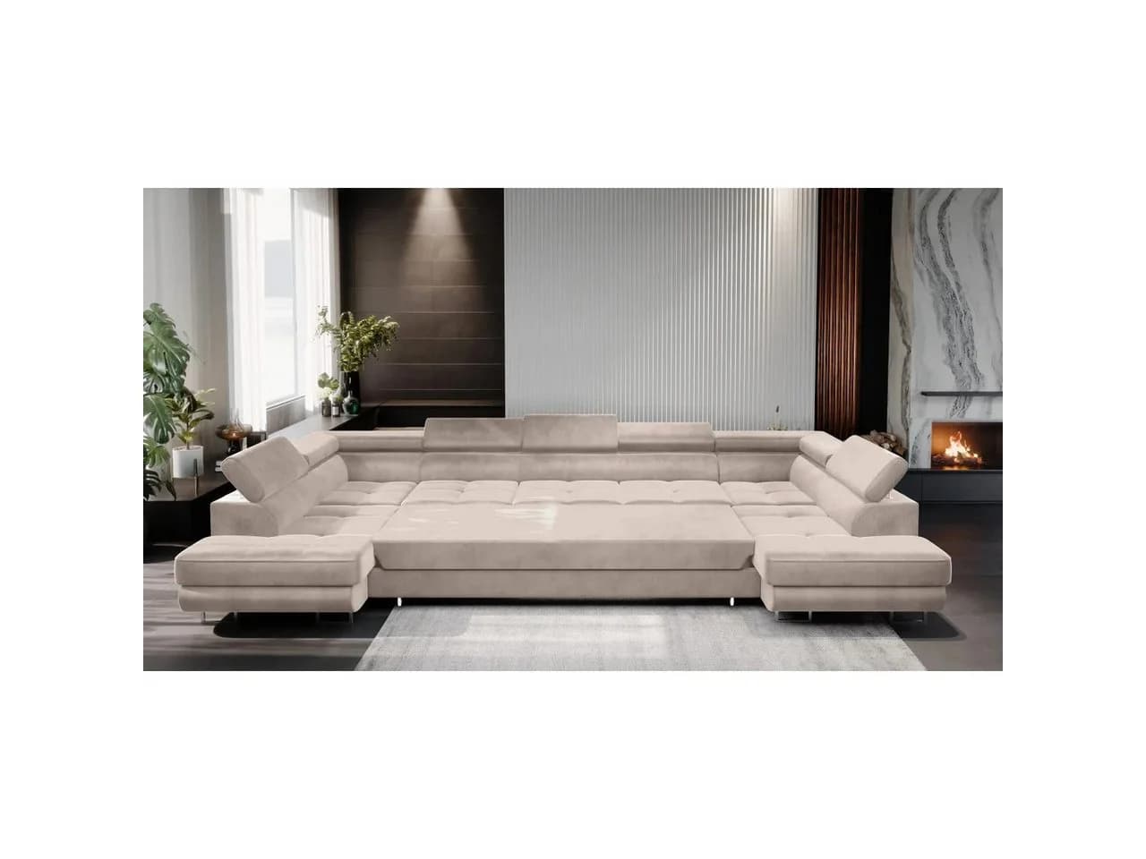 Muffo Ecksofa WILD MAXI U2 Beige Schlaffunktion verstellbare Kopfstützen - Bild 3