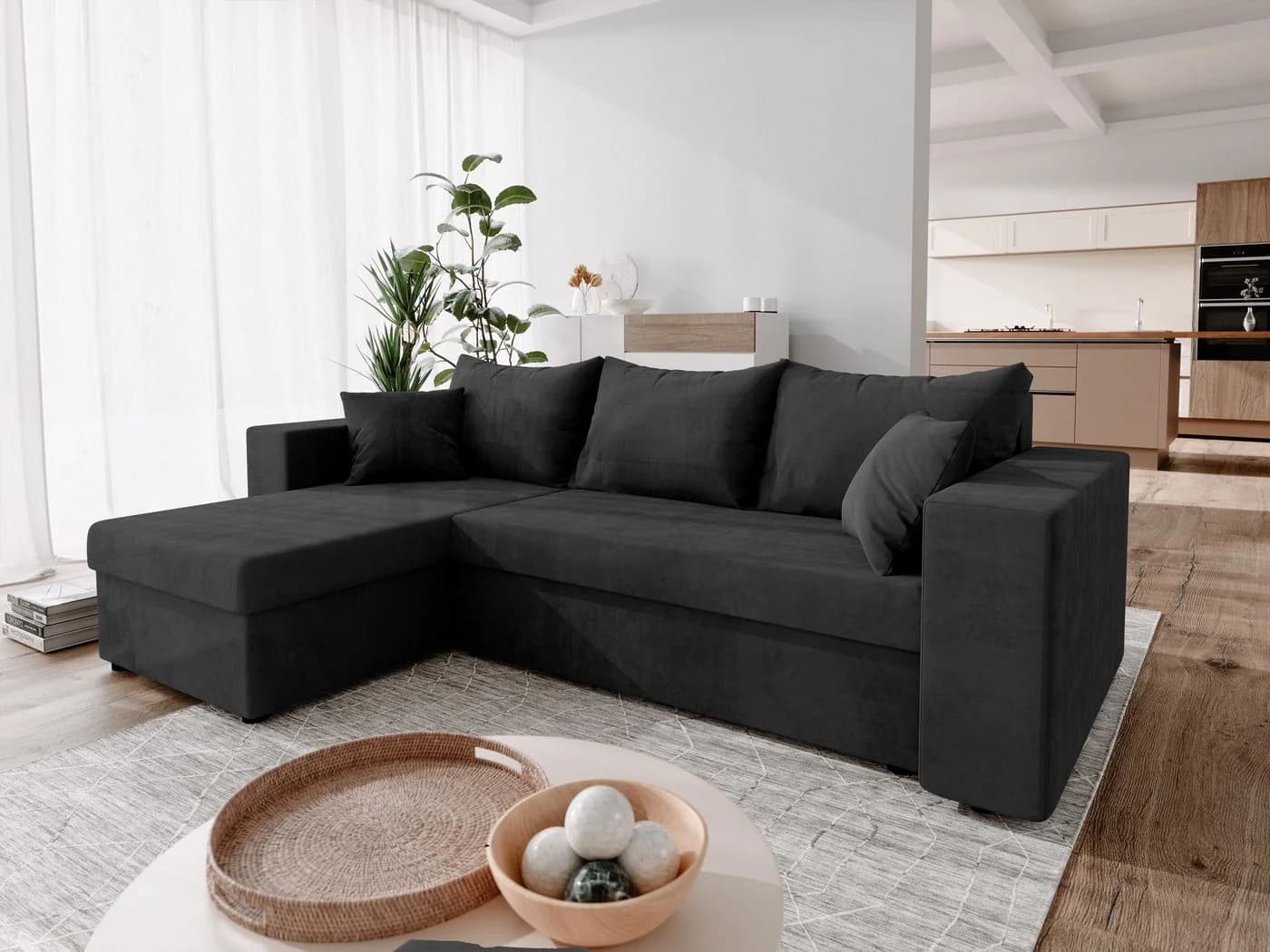 NACANAPA Ecksofa DOMINO Schwarz mit Schlaffunktion und Bettkasten - Bild 2