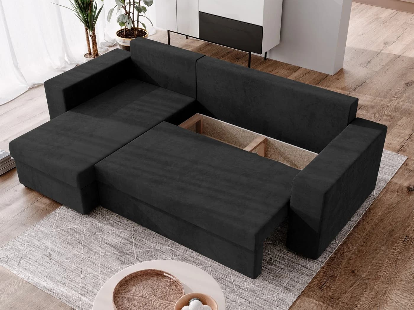 NACANAPA Ecksofa DOMINO Schwarz mit Schlaffunktion und Bettkasten - Bild 3