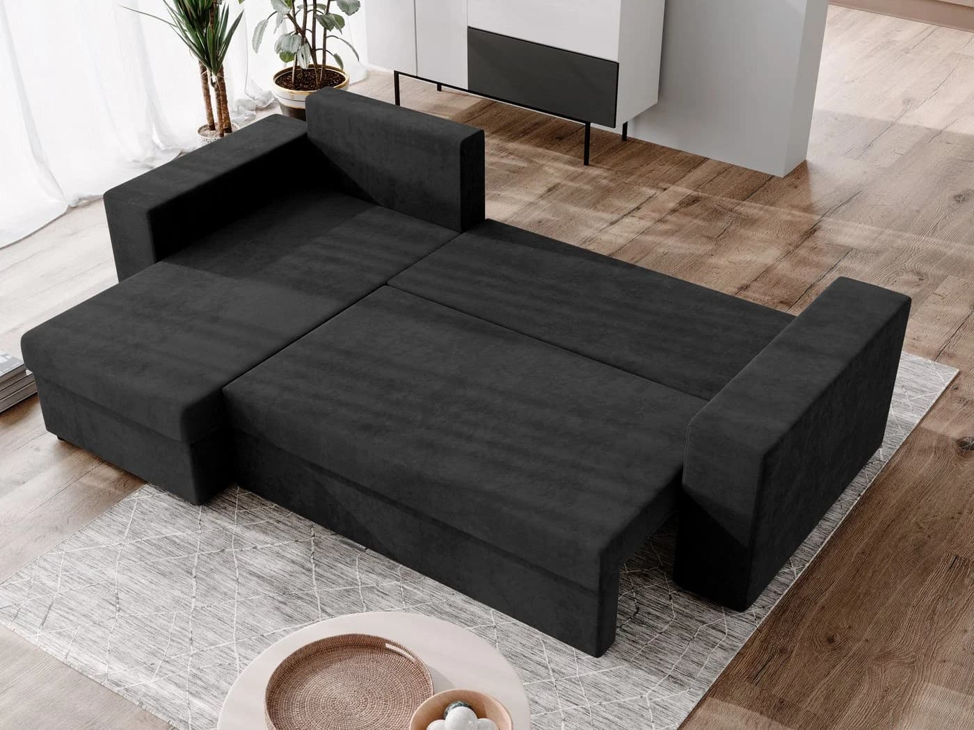 NACANAPA Ecksofa DOMINO Schwarz mit Schlaffunktion und Bettkasten - Bild 4