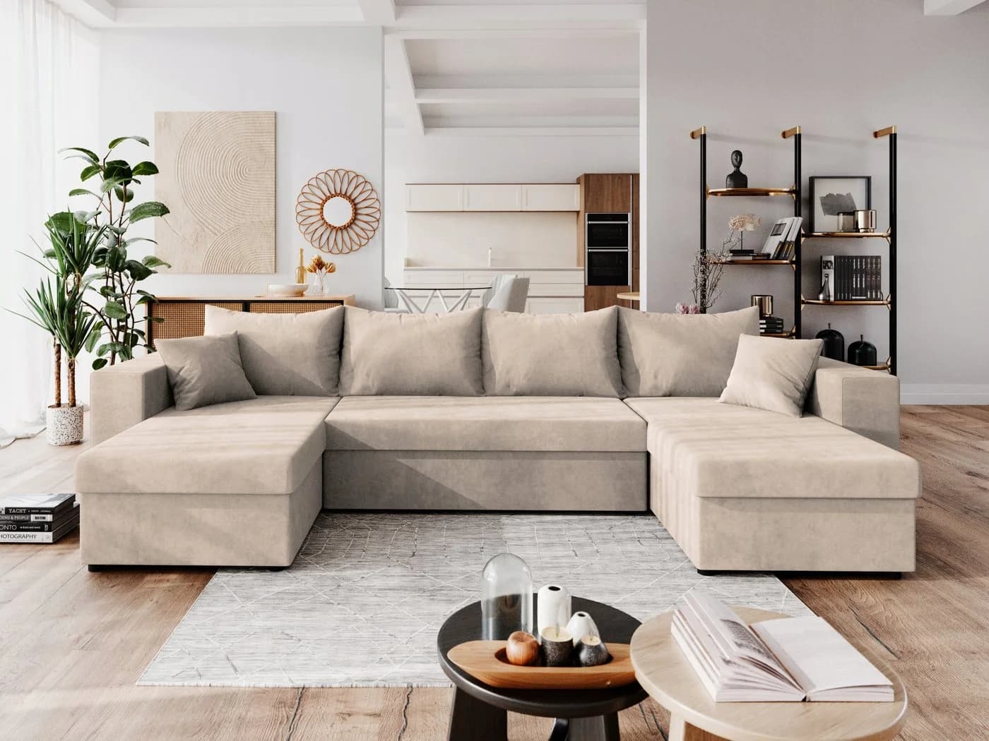 NACANAPA Ecksofa DOMINO Beige mit Schlaffunktion und Stauraum - Bild 2