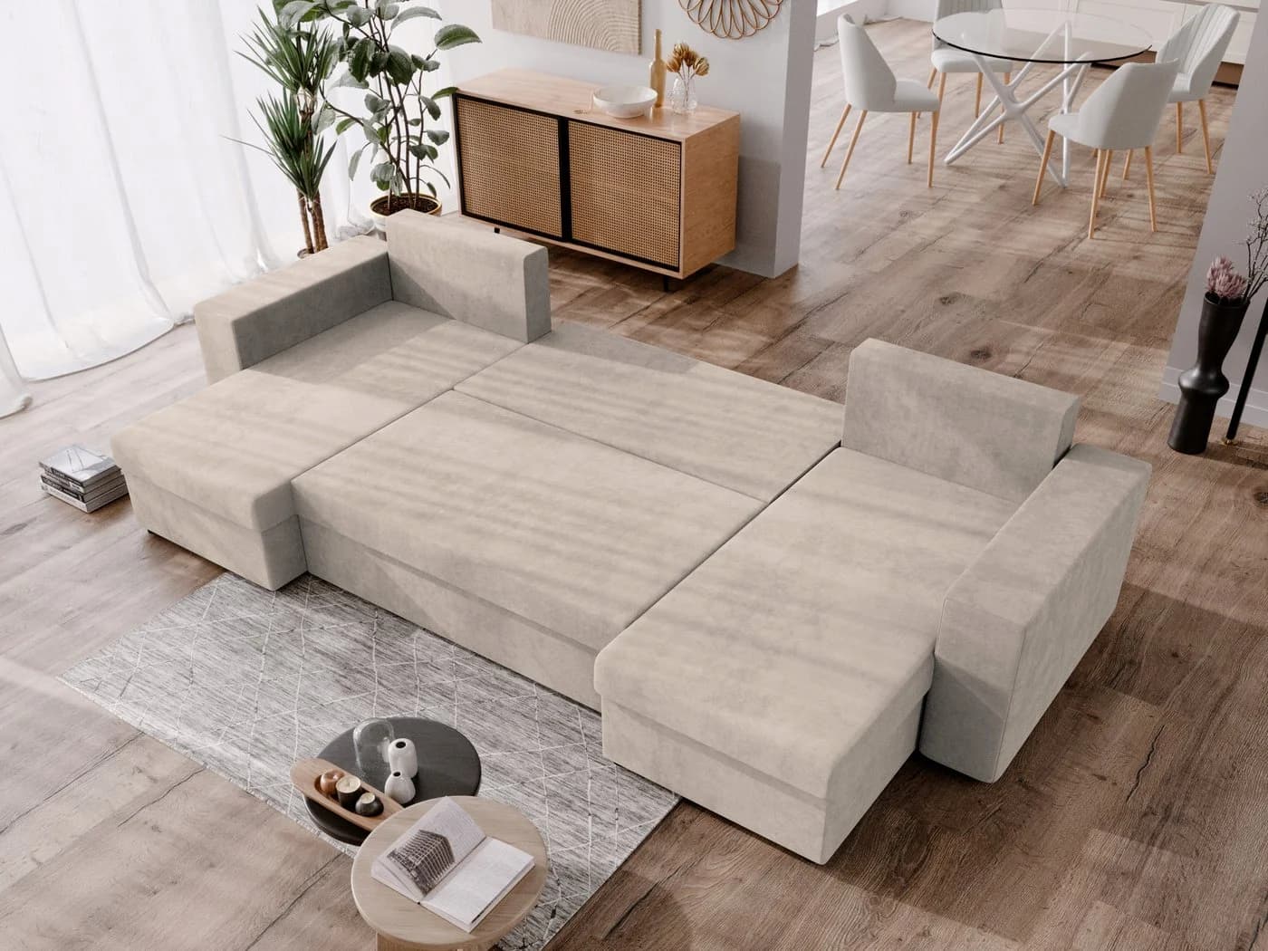 NACANAPA Ecksofa DOMINO Beige mit Schlaffunktion und Stauraum - Bild 3