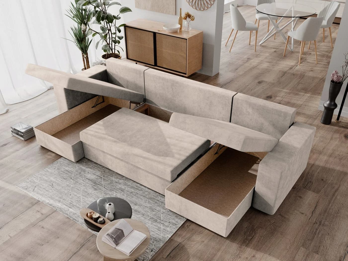 NACANAPA Ecksofa DOMINO Beige mit Schlaffunktion und Stauraum - Bild 4