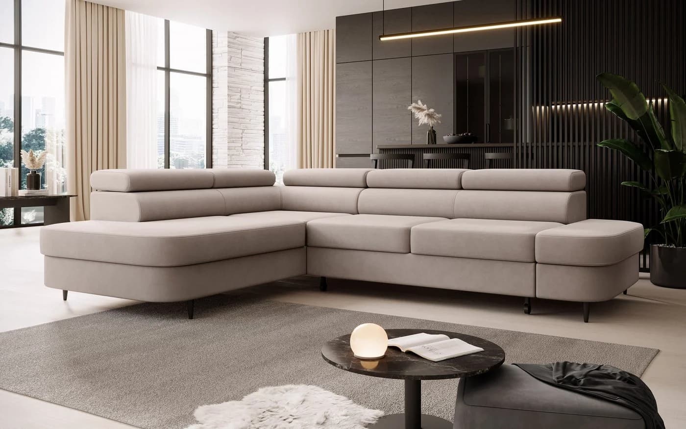 Muffo Ecksofa Priam L Beige mit Schlaffunktion und Bettkasten - Bild 2