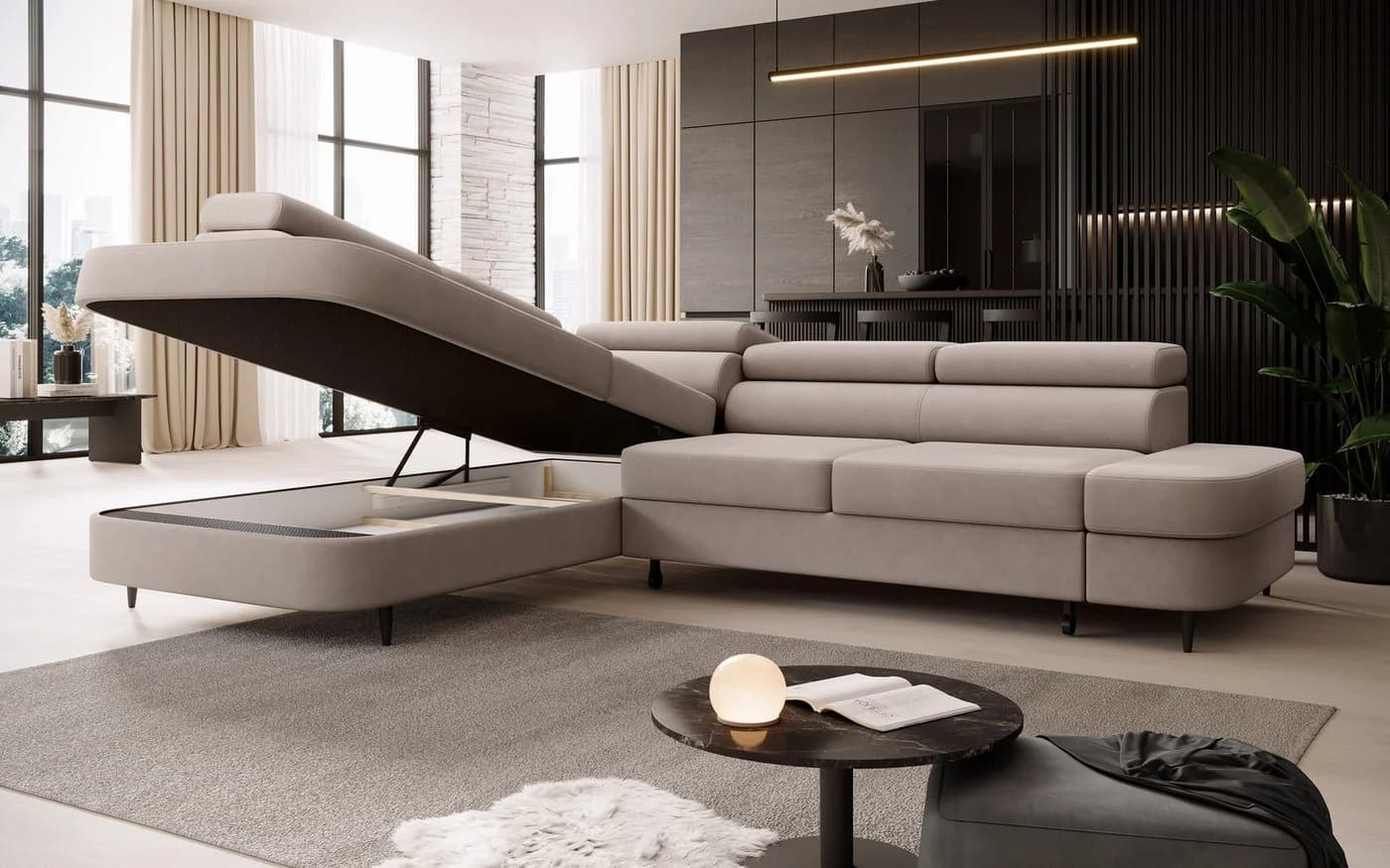 Muffo Ecksofa Priam L Beige mit Schlaffunktion und Bettkasten - Bild 3