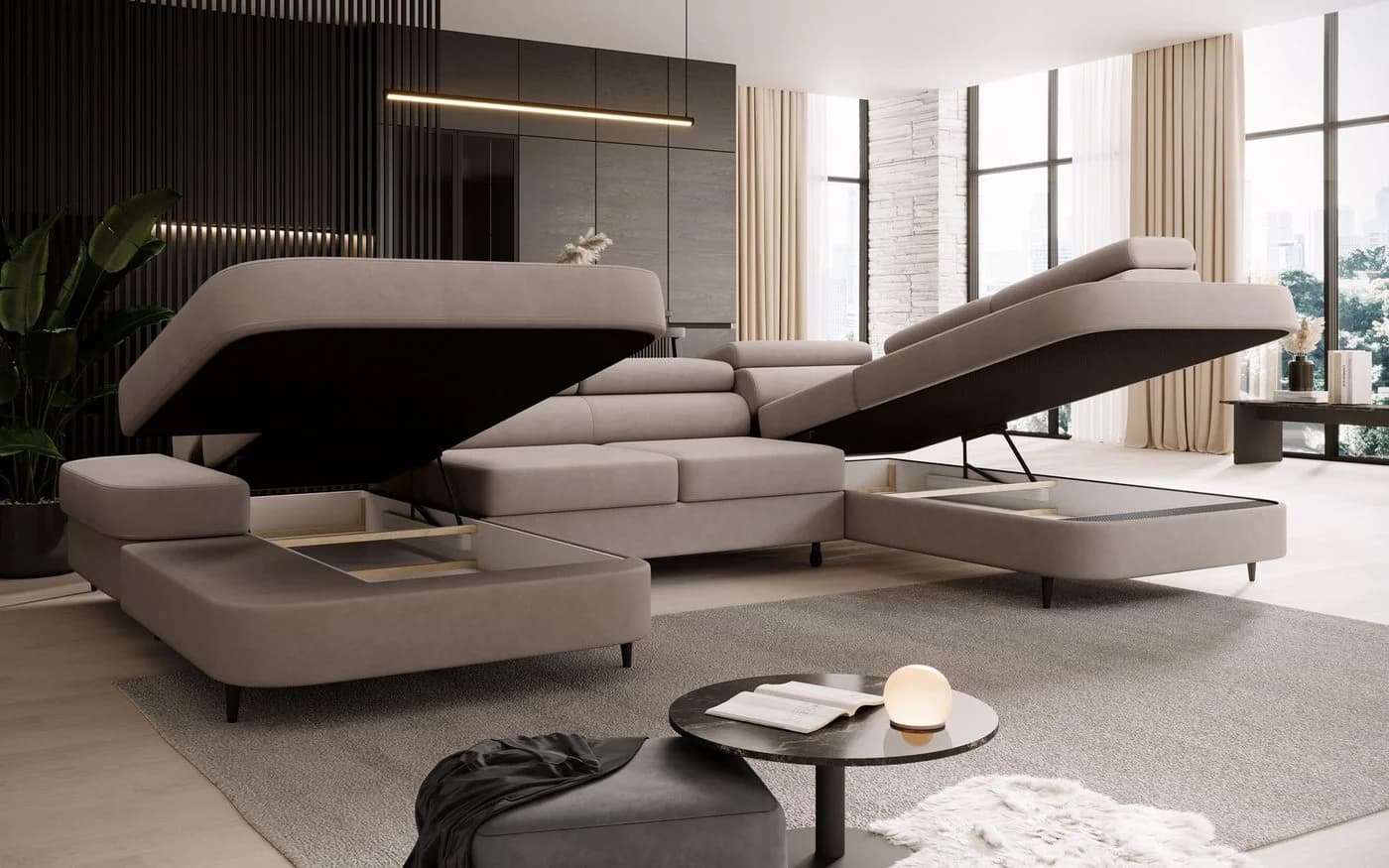 Muffo Ecksofa Priam U Beige mit Schlaffunktion und Bettkasten - Bild 3