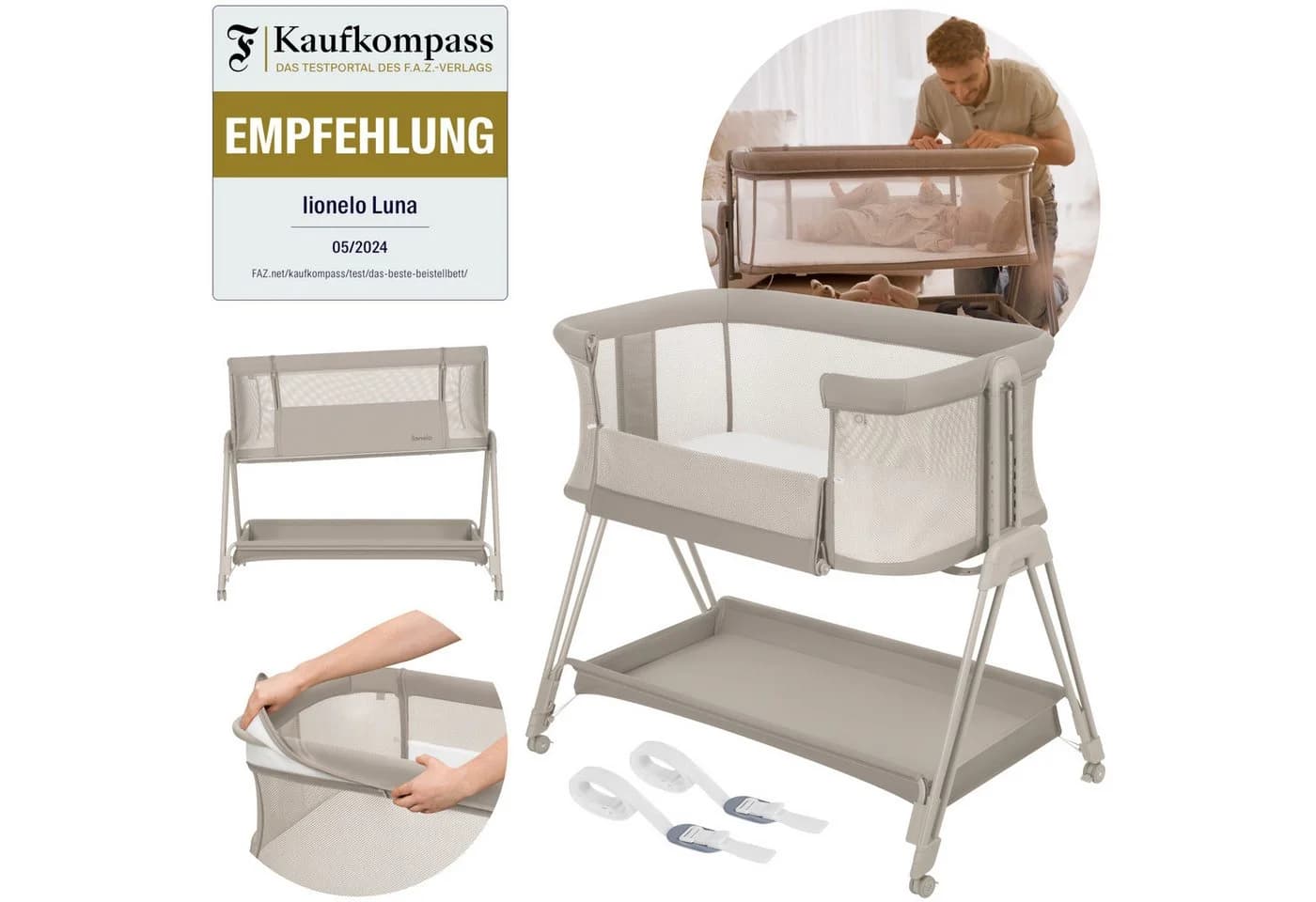 Lionelo Baby-Reisebett LUNA Beige 2in1 mit Höhenverstellung - Bild 2