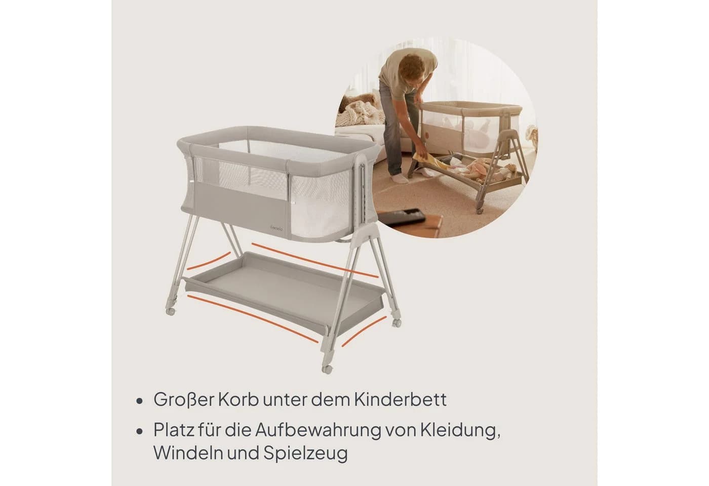 Lionelo Baby-Reisebett LUNA Beige 2in1 mit Höhenverstellung - Bild 4