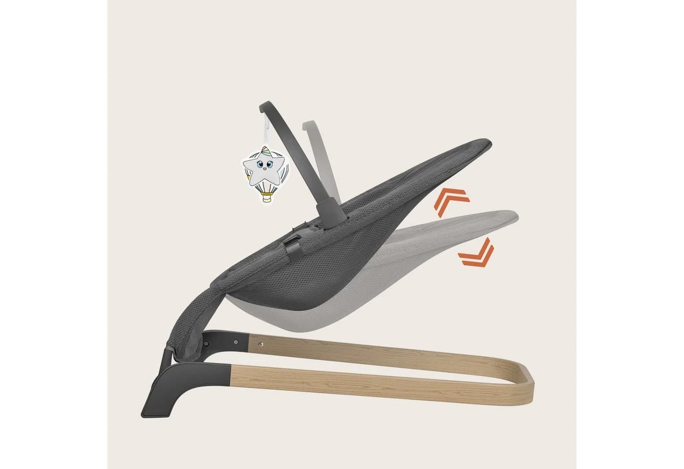 Lionelo Babywippe June Grey Stone - Mit Spielzeugbogen & 3-Punkt-Gurt