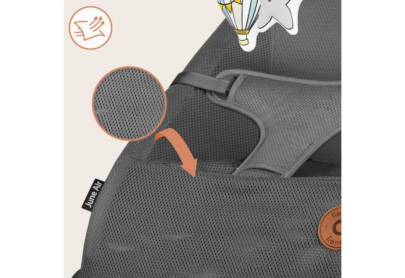 Lionelo Babywippe June Grey Stone - Mit Spielzeugbogen & 3-Punkt-Gurt - Bild 4