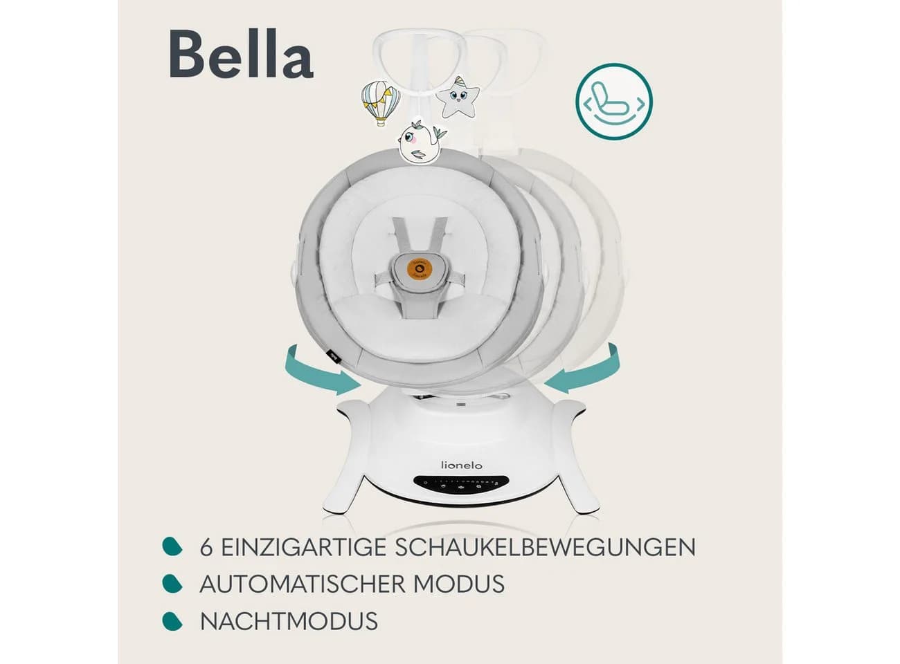 Lionelo Bella Babywippe 2in1 Grau 360° Drehbar 12 Melodien - Bild 3